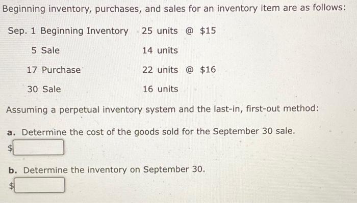 Solved Beginning Inventory, Purchases, And Sales For An | Chegg.com