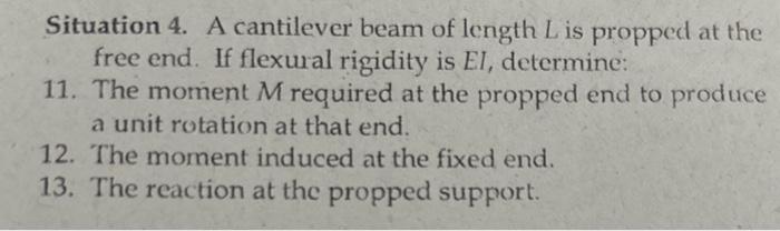 Solved Situation 4. A cantilever beam of length L is propped | Chegg.com