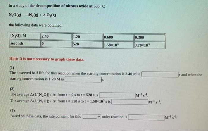 Solved In a study of the decomposition of nitrous oxide at | Chegg.com
