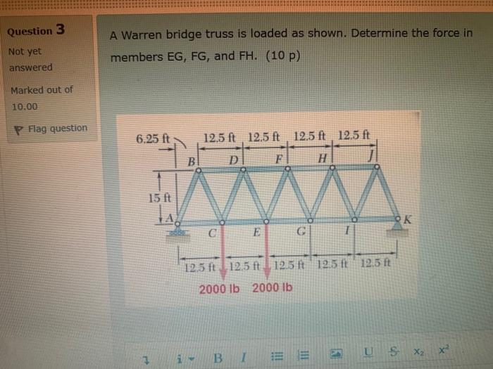 Solved Question 3 Not yet A Warren bridge truss is loaded as | Chegg.com