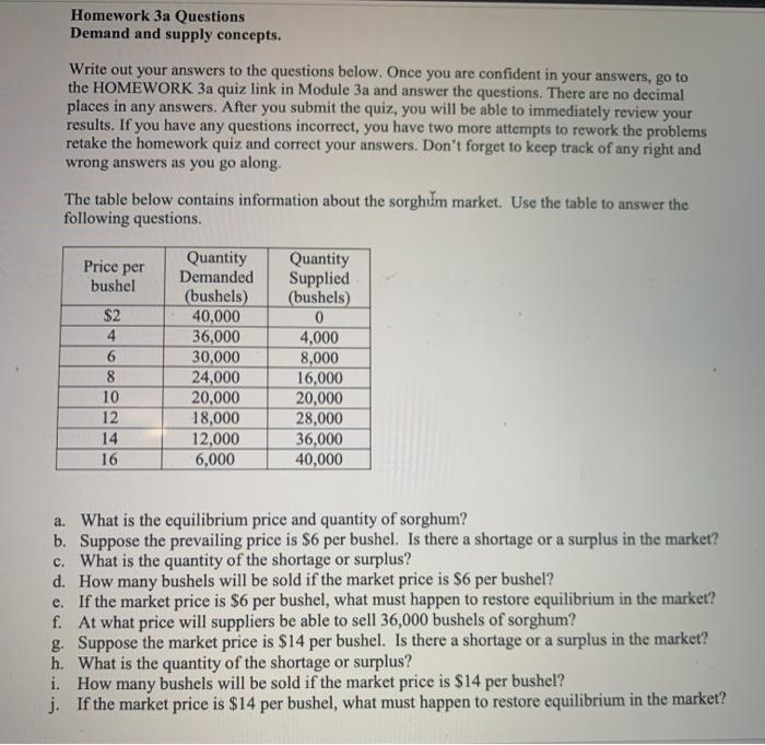 Solved Homework 3a Questions Demand and supply concepts. | Chegg.com
