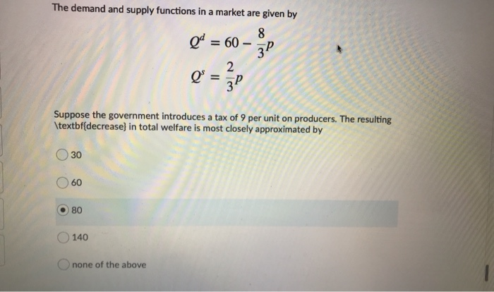 Solved The demand and supply functions in a market are given | Chegg.com