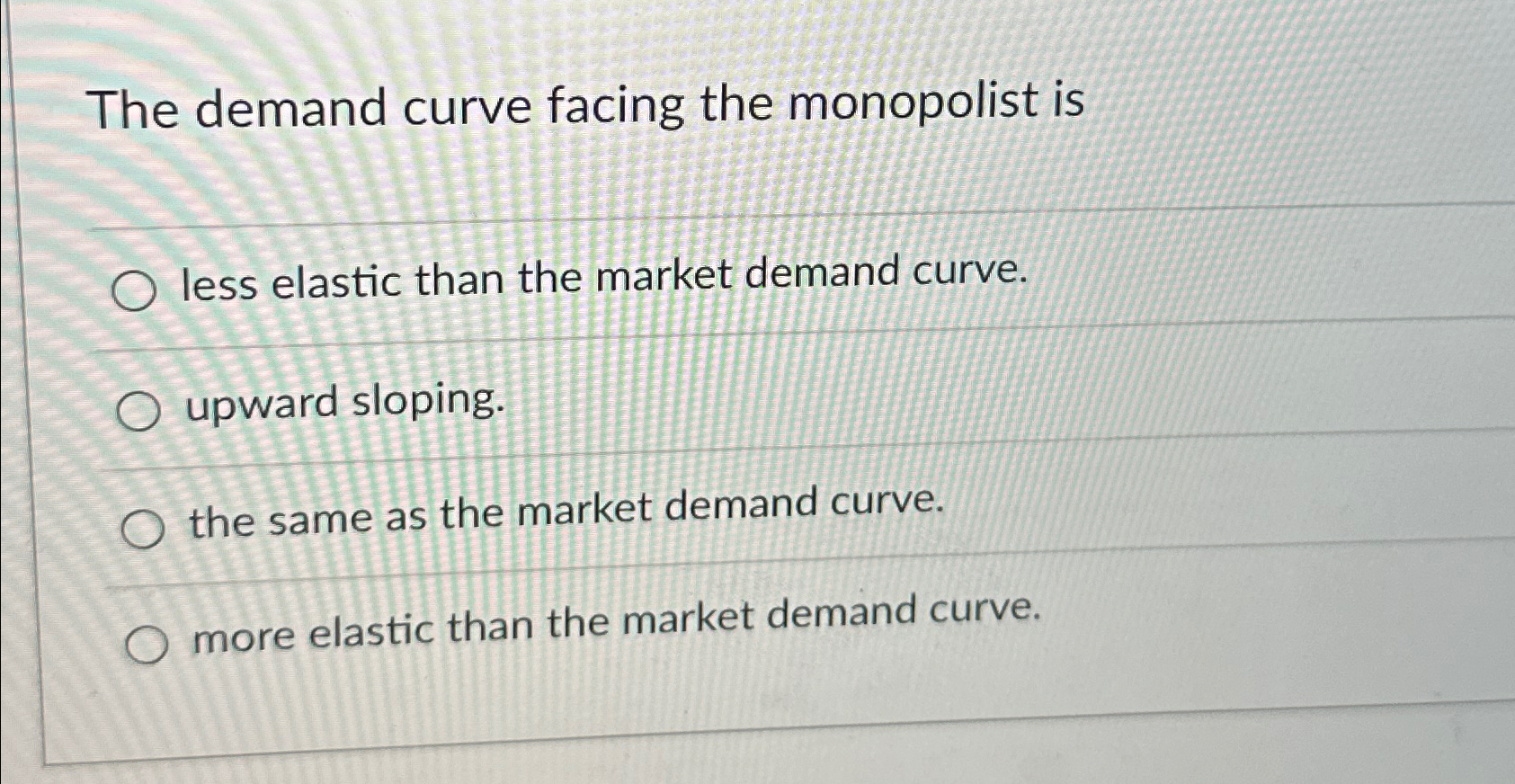 Solved The Demand Curve Facing The Monopolist Isless Elastic | Chegg.com