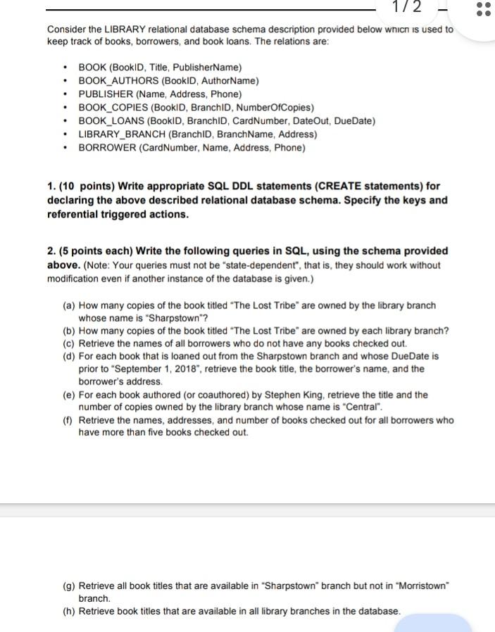 Solved Consider The LIBRARY Relational Database Schema | Chegg.com