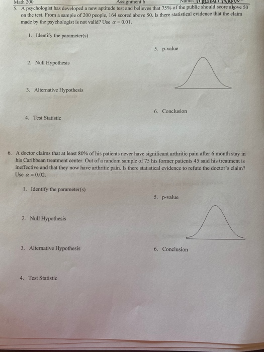 Psychologist Math Problem Solved Math 200 Assignment 6 5. A psychologist has developed | Chegg.com