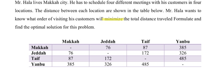 Mr Hala Lives Makkah City He Has To Schedule Four Chegg Com