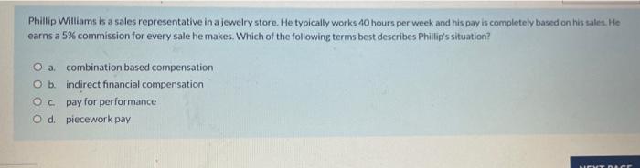 Solved Phillip Williams is a sales representative in a | Chegg.com