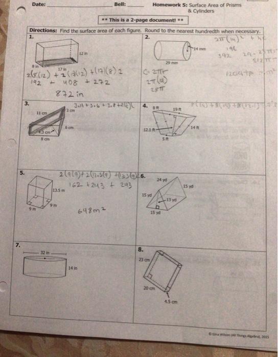 problem solving with surface area homework 5 answer key