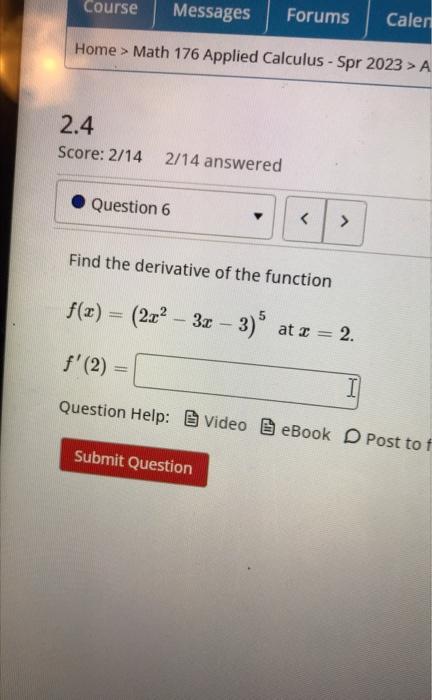 Solved Find The Derivative Of The Function F X 2x2−3x−3 5