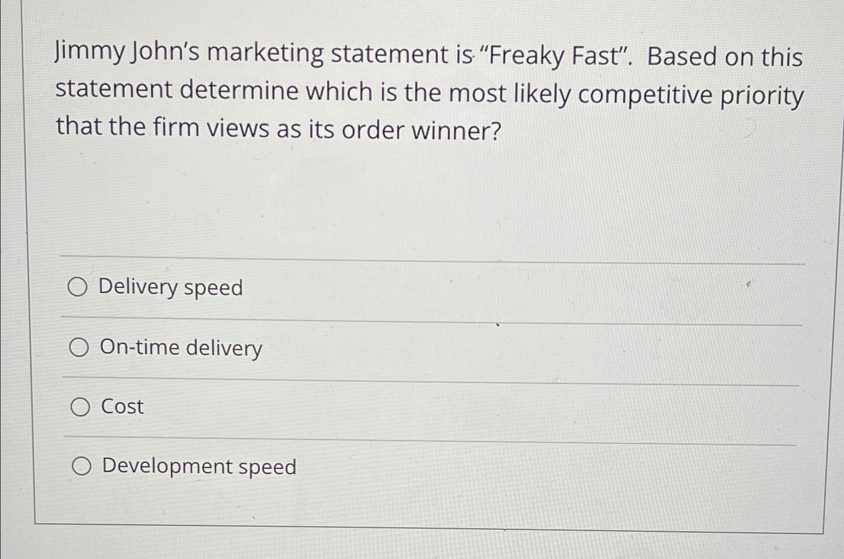 Solved Jimmy John's marketing statement is. ﻿