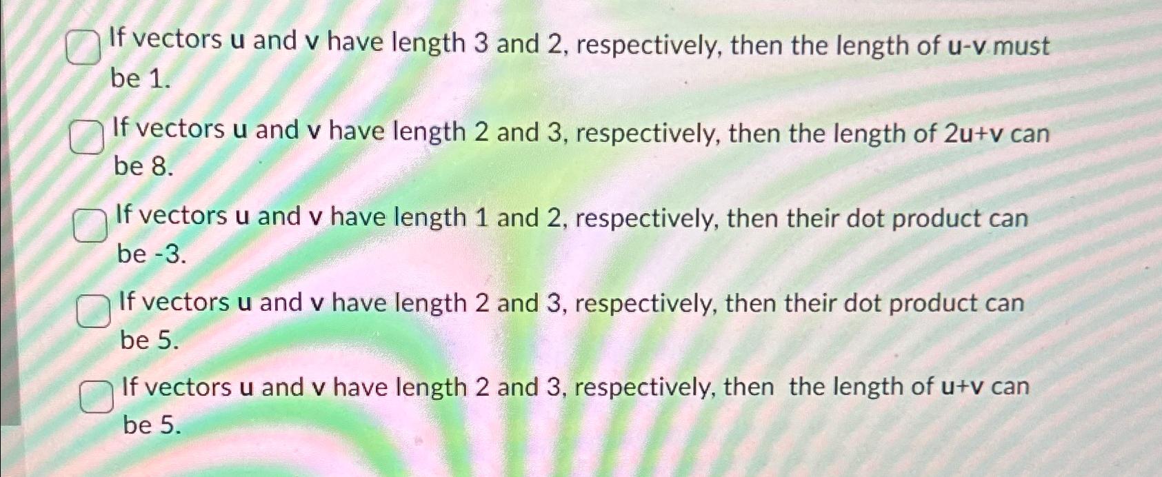Solved If vectors u ﻿and v ﻿have length 3 ﻿and 2 , | Chegg.com