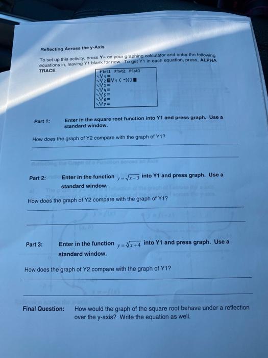 Solved Reflecting Across The Y Axis To Set Up This Activi Chegg Com