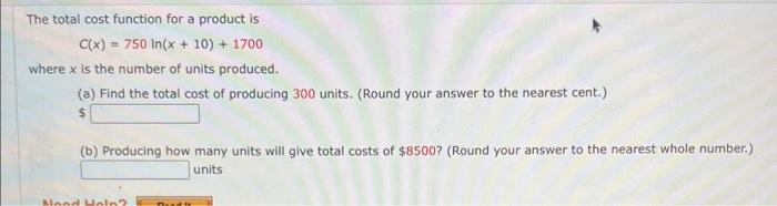 Solved The total cost function for a product is | Chegg.com