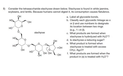 Solved Consider the tetrasaccharide stachyose drawn below. | Chegg.com