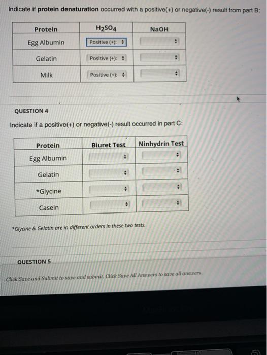 Solved Indicate if protein denaturation occurred with a