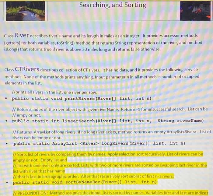 Solved Searching, and Sorting Class River describes river's | Chegg.com