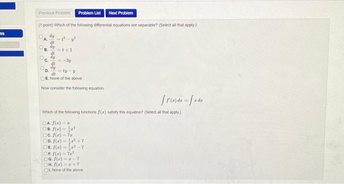 point) Which of the foliowing differential equations | Chegg.com