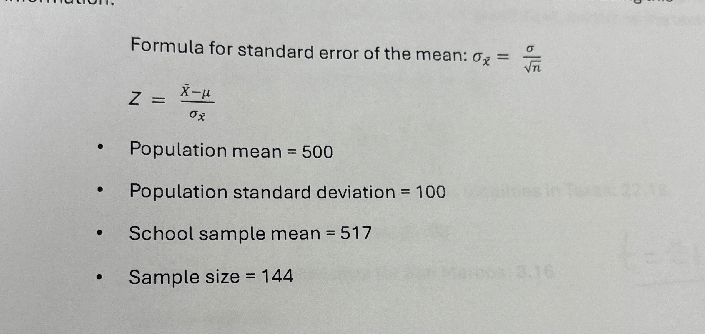 Solved Formula for standard error of the mean: | Chegg.com