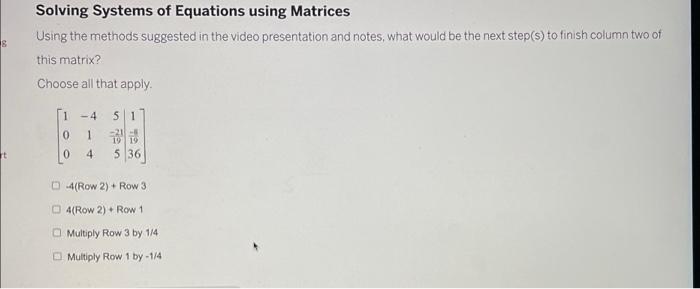 Solved S Solving Systems of Equations using Matrices Using | Chegg.com