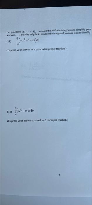 Solved Please help evaluate the definite integrals for 11 & | Chegg.com