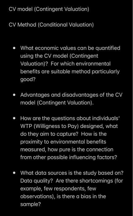 Solved CV model (Contingent Valuation) CV Method | Chegg.com