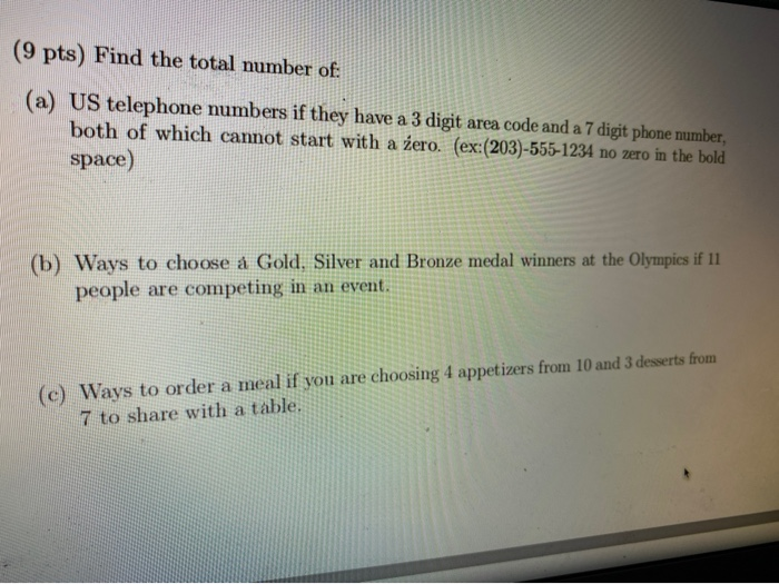 Solved 9 Pts Find The Total Number Of a US Telephone Chegg