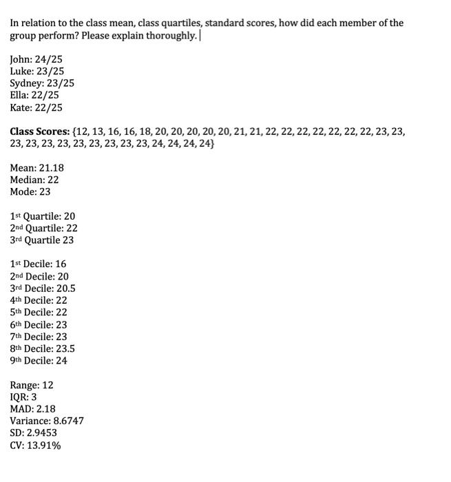 Solved In Relation To The Class Mean Class Quartiles Chegg Com