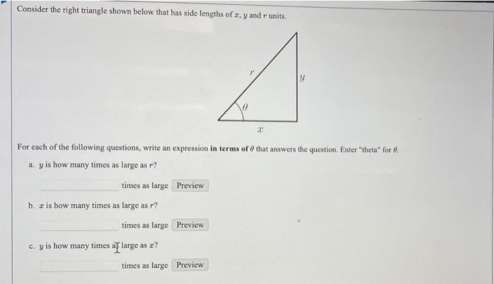 Solved Consider the right triangle shown below that has side | Chegg.com