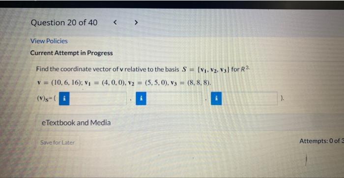 Solved Find the coordinate vector of v relative to the basis | Chegg.com