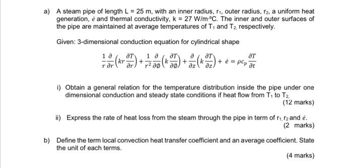 Solved A A Steam Pipe Of Length L 25 M With An Inner Chegg Com