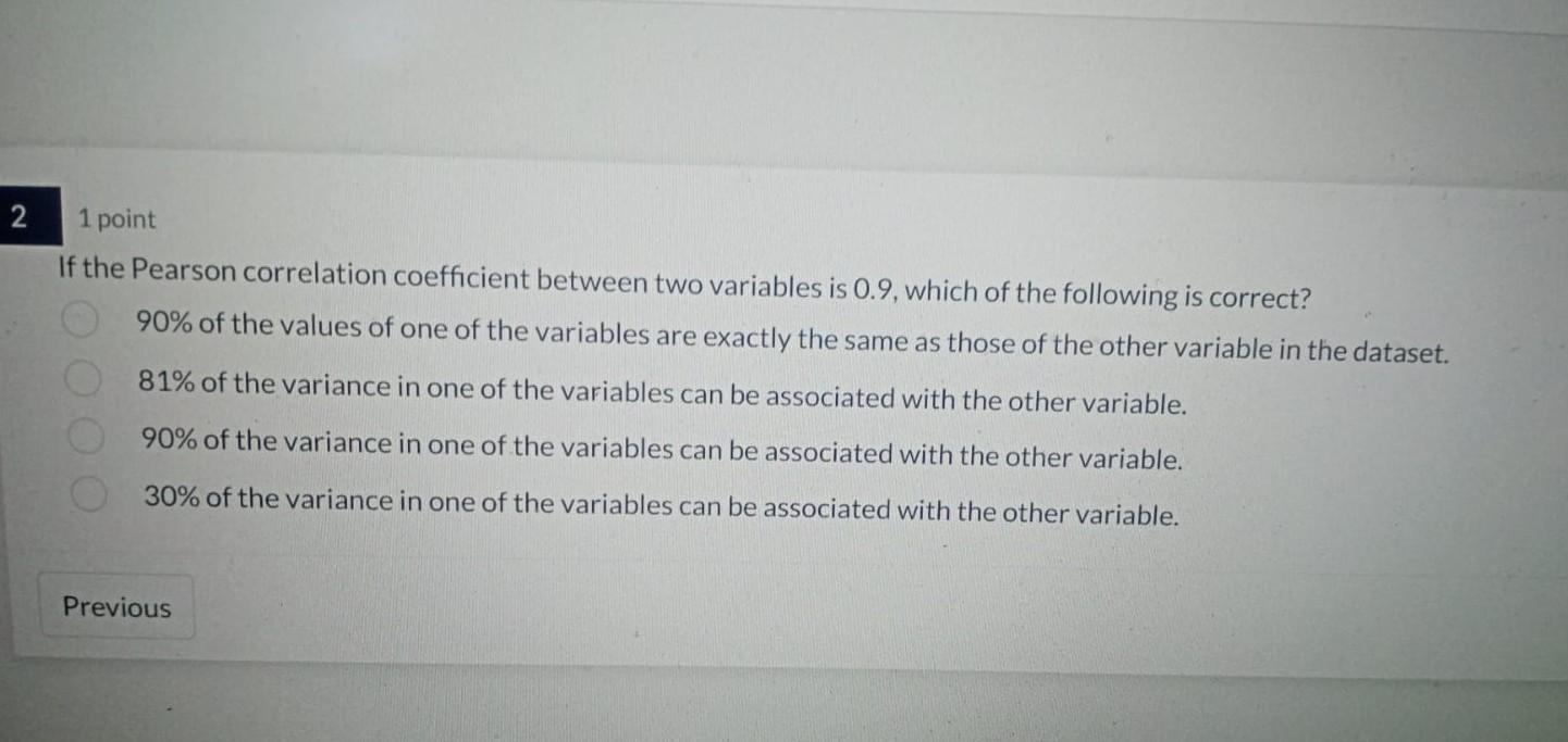 Solved 1 Point If The Pearson Correlation Coefficient | Chegg.com