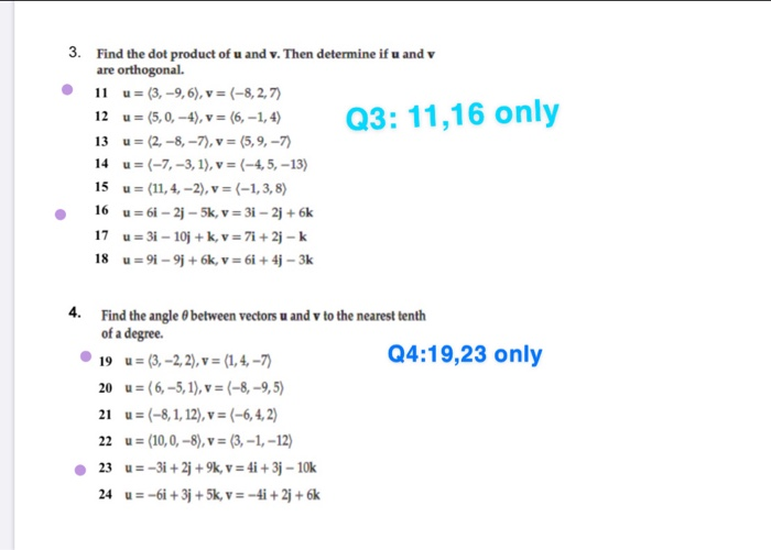 Solved 3 Find The Dot Product Of U And V Then Determine Chegg Com