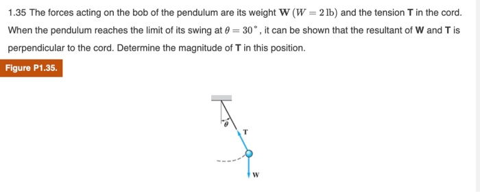 Solved 1.35 The Forces Acting On The Bob Of The Pendulum Are | Chegg.com