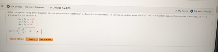 Solved 12. 0/1 points Previous Answers LarLinAlg8 1.2.029. t | Chegg.com