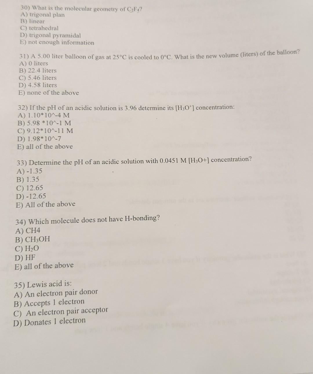 Solved 30) What is the molecular geometry of CzF.? A) | Chegg.com