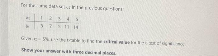 Solved For the same data set as in the previous questions: | Chegg.com