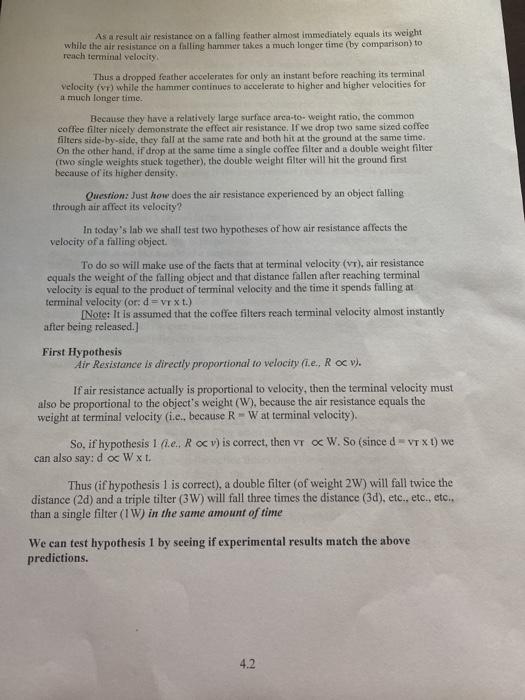 Lab 6 AIR RESISTANCE LAB Purpose To investigate