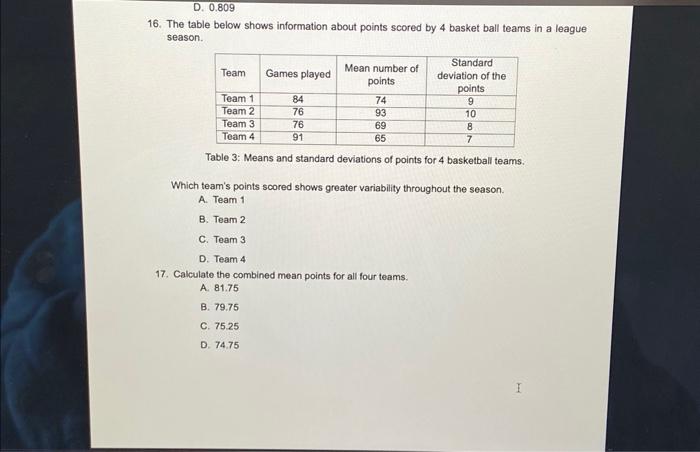 Solved 16. The table below shows information about points | Chegg.com