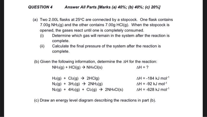 Solved (a) Two 2.00 L flasks at 25∘C are connected by a | Chegg.com