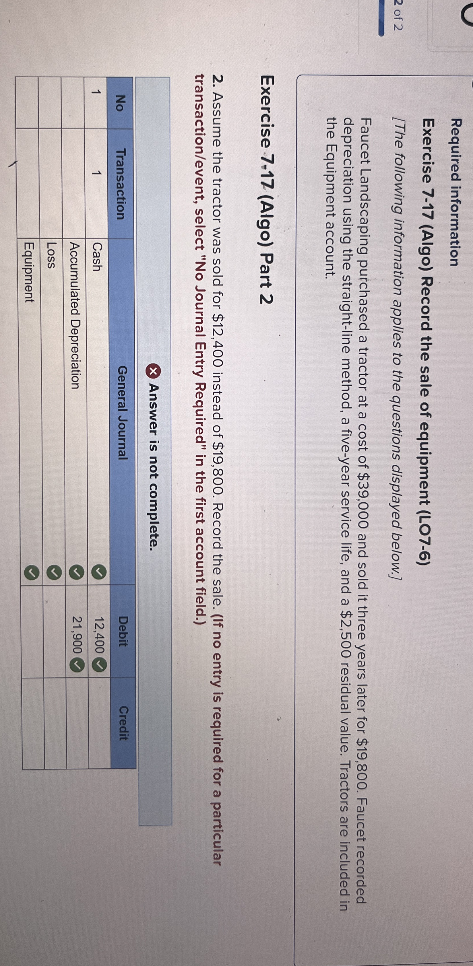 [Solved] Required information Exercise 717 (Algo) Record t