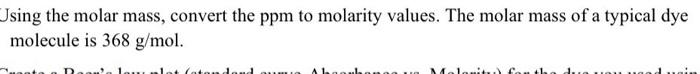 Solved Jsing the molar mass, convert the ppm to molarity | Chegg.com