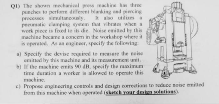 Solved Q1) The shown mechanical press machine has three | Chegg.com