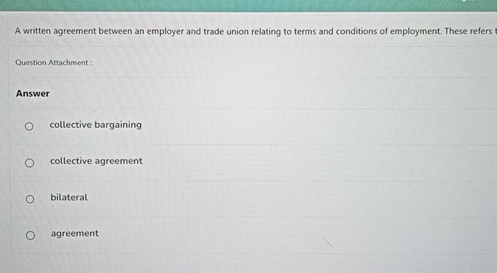 Solved A written agreement between an employer and trade | Chegg.com