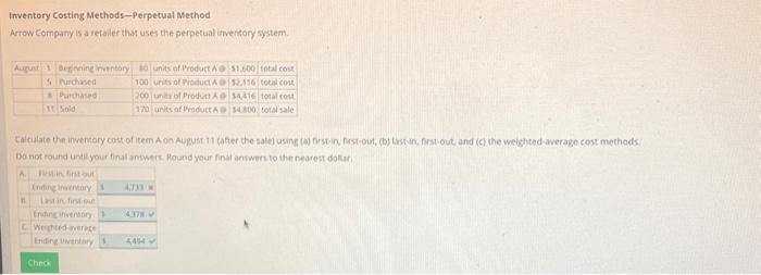 Solved Inventory Costing Methods-Perpetual Method Artow | Chegg.com