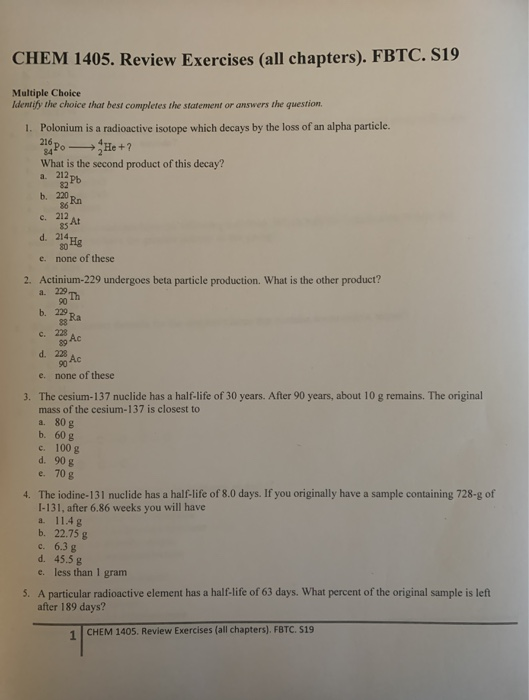 Solved Chem 1405 Review Exercises All Chapters Fbtc S19