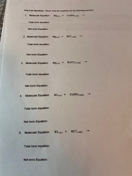 Solved Lab Report Single Replacement Reactions sulfate, | Chegg.com