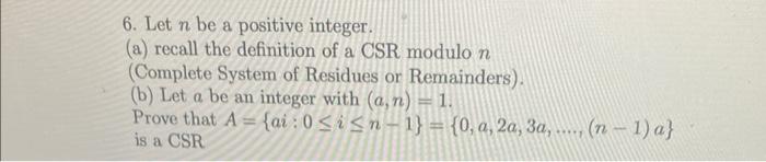 Solved 6. Let n be a positive integer. (a) recall the | Chegg.com