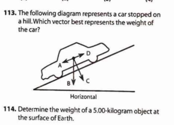 Solved 113. The following diagram represents a car stopped | Chegg.com