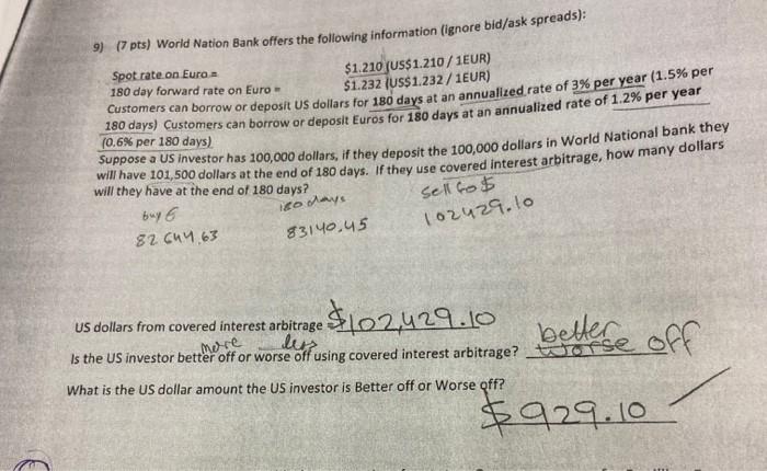 Solved 9) (7 pts) World Nation Bank offers the following | Chegg.com