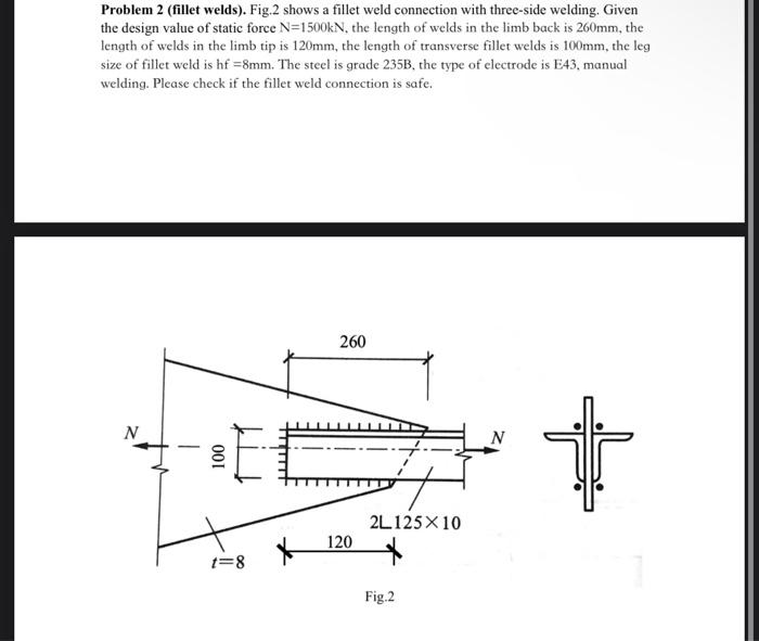 Solved Problem 2 (fillet welds). Fig. 2 shows a fillet weld | Chegg.com